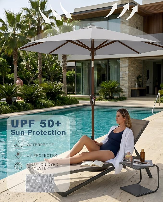 PatioKingdom 10FT Patio Umbrella with Push Button Tilt and Crank, Outdoor Market Umbrella with 8 Fiberglass Ribs, UV Protection Table Umbrella for Pool,Backyard,Garden,Deck