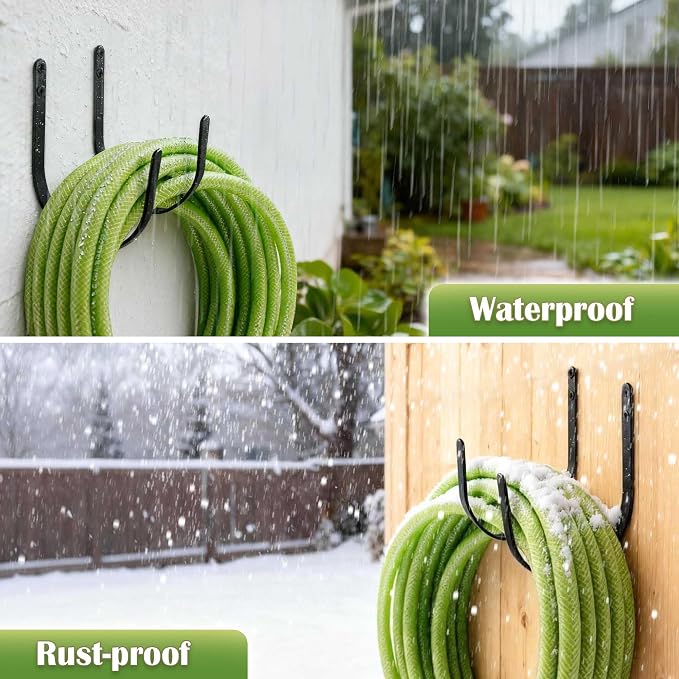Hose Holders Wall Mount: 4Pcs Heavy-Duty Metal Garden Hose Hanger Outside | Rust-proof Hanging Hose Rack Hook Mount for Water Hose