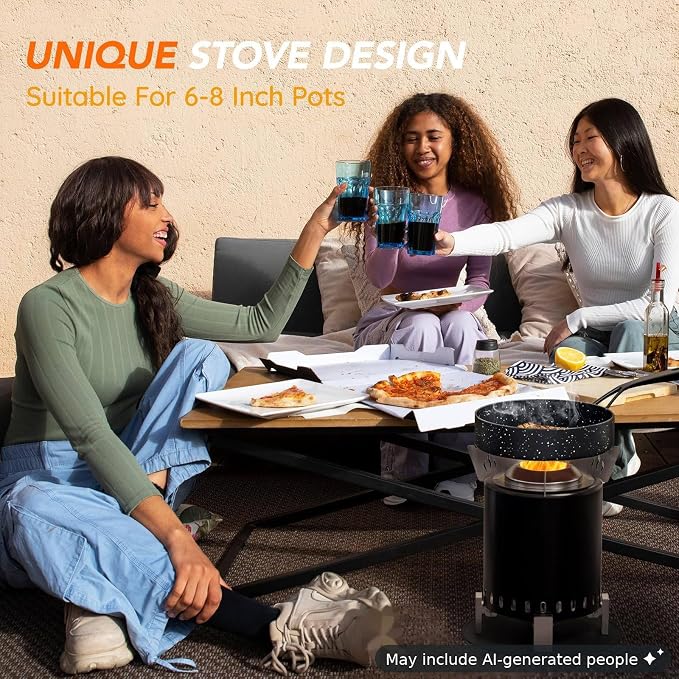Mini Smokeless 7 Inch Tabletop Fire Pit with Pan Stand and Insulation Mat, Portable Stainless Steel Fire Pit for Camping, Patio Tabletop Firepit, Burns Wood or Pellets, Travel Bag Included, Black