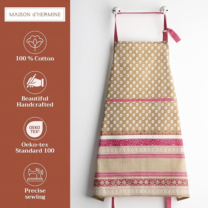 Maison d' Hermine Aprons for women with Pocket 100% Cotton (27.50"x31.50") | Adjustable Neck Strap & long ties Apron Men Chef Wedding Cooking Gardening Server Maid