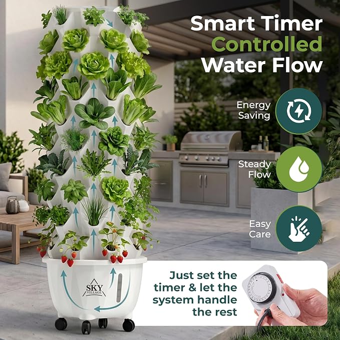 Sky Village Highly Efficient 10-Tier Vertical Hydroponic Plant&Herb Garden | High-Capacity Tower for Patio, Backyard, and Balcony, Outdoor Indoor Aeroponic Planter Kit Plant Growing System