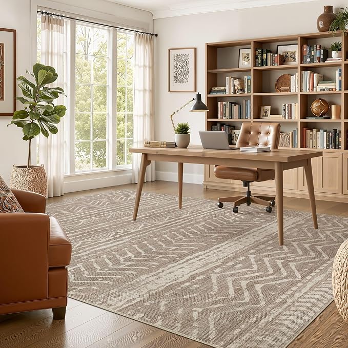Nakagishi Boho 10x12 Area Rug Living Room Rugs Machine Washable Dark Brown | Soft, Pet & Kid Friendly, Carpet for Living Room/Bedroom/Office/Kitchen/Nursery, Daily Home Decor Stain Resistant Moroccan