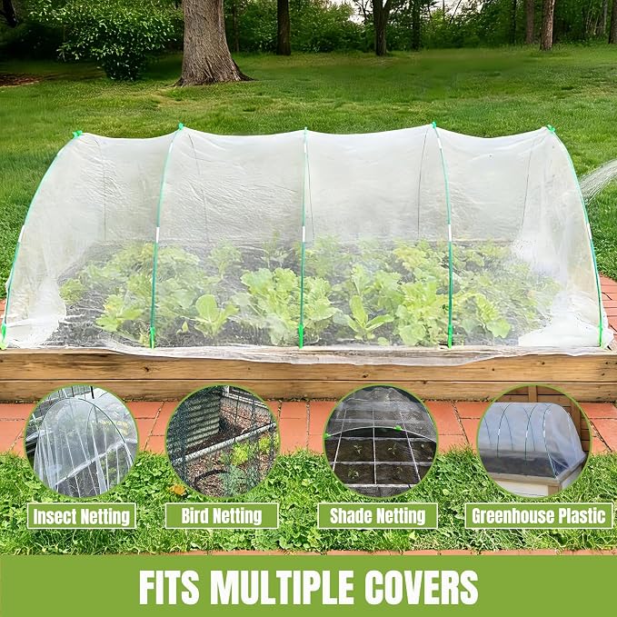 72 PCS Garden Hoops Greenhouse Hoops, Durable Plastic Coated Fiberglass Garden Tunnel for Raised Beds, DIY Plant Support Stakes for Garden Netting & Row Cover, Rust-Free Frames