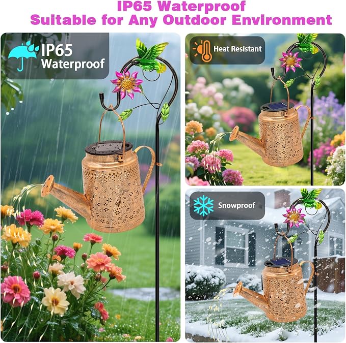 VOOKRY Solar Lights Outdoor Waterproof, Hummingbird Retro Metal Solar Watering Can Lights, Gifts for Women Mom Grandma Birthday, Hanging Lantern Decorative Garden Decor for Outside Yard Lawn Patio