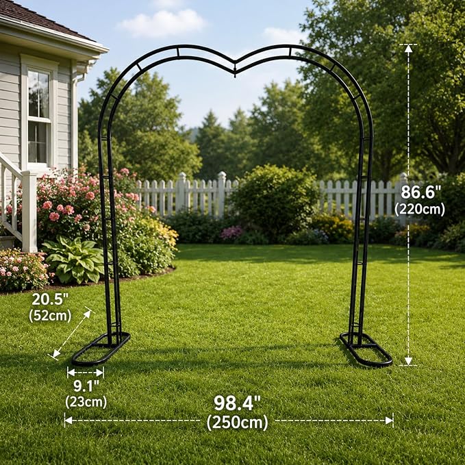 Black Heavy Duty Metal Garden Arch Trellis for Climbing Plants, Decorative Archway Wedding Arch Frame for Patio, Backyard, Patio, Lawn, Pathway (Black, Heart)