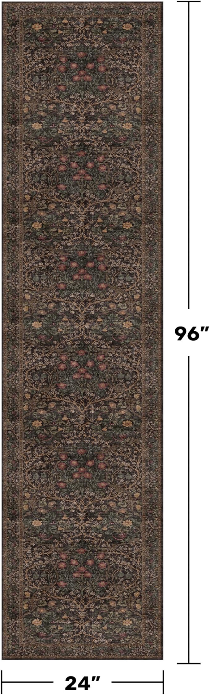Dark Brown Washable 2x8 Runners for Bathroom, Entryway Indoor Low Pile Rug, 8ft Long Non Slip Hallway Runner Rug, Boho Vintage Floor Décor for High Traffic Area