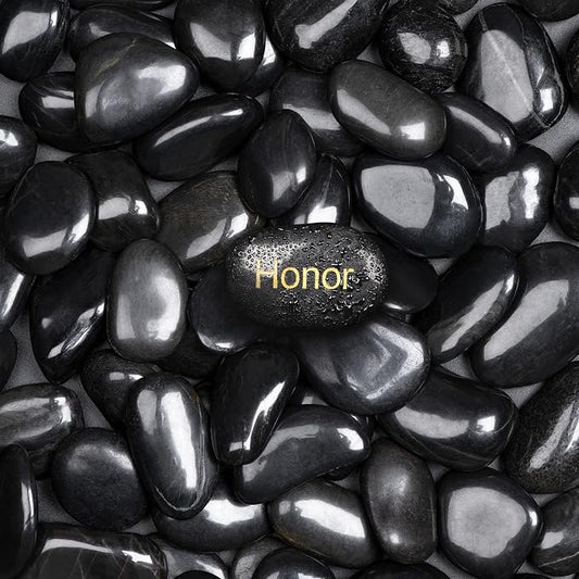 11lbs Polished Black River Rocks,Natural Decorative Stones for Indoor Plants,Vases & Fish Tank,Includes 1 Engraved Inspirational Rock,1-2 Inch Decorative Pebbles for Garden Landscaping