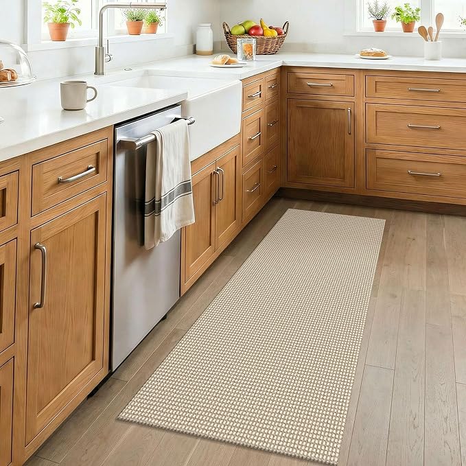 KOZYFLY 2x4 Entry Runner Rug, Small Washable Runners for Entryway, Non Slip Door Mat Indoor Entrance, Front Porch Carpet for Foyer, Kitchen, Bedroom, Bathroom, Ivory/Camel/Brown