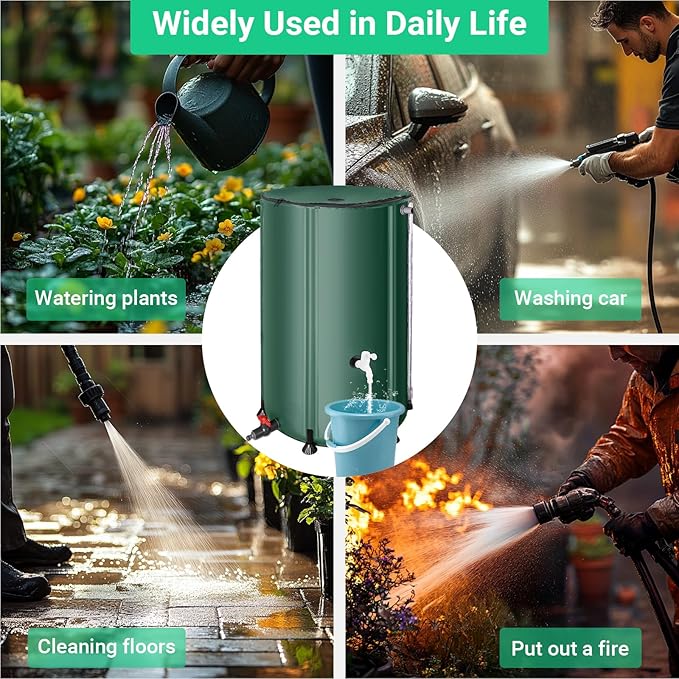 FAMIROSA 50 Gallon / 200L Collapsible Rain Barrel, Foldable PVC Rain Barrels to Collect Rainwater from Gutter, Portable Water Storage Tank Container with Spigot, Water Catcher Collector Green