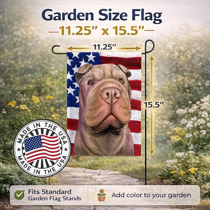 Caroline's Treasures CK6702GF Shar Pei Dog American Flag Garden Flag Mailbox Flag Decorative Yard Flag Banner Outside Patio Artwork Yard Flower Beds, Garden Size, Multicolor