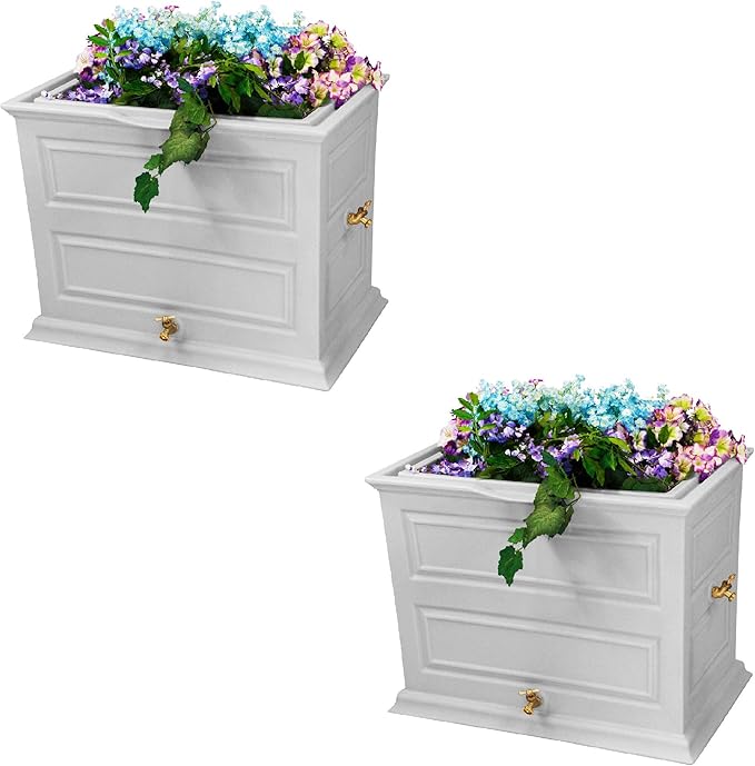 Good Ideas Savannah 50 Gal Colonial Rain Barrel Planter w/Brass Spigot (2 Pack)