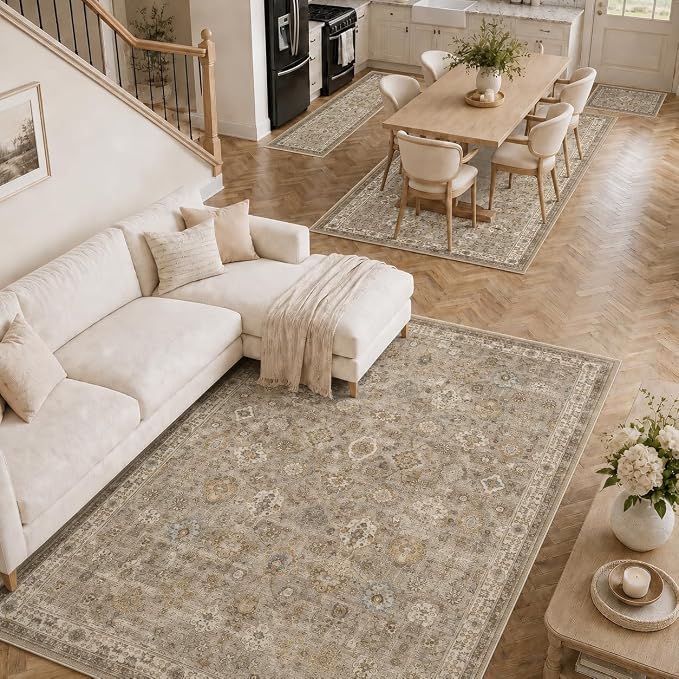 2x3 Area Rug Washable Vintage: Non Slip Throw Rugs for Entryway | Indoor Door Mat for Kitchen Soft Low Pile Thin Small Carpet for Hallway Bedroom Dining Room Home Office Decor