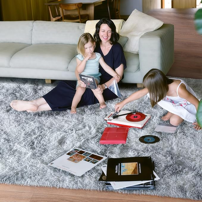 Large Area Rugs 9x12 Living Room, Ultra Fluffy Fuzzy Shag Rug for Bedroom, Modern Plush Soft High Pile Upgrade Non-Slip Carpet for Kids Girls and Boys Room Decor, Tie-Dyed White Grey