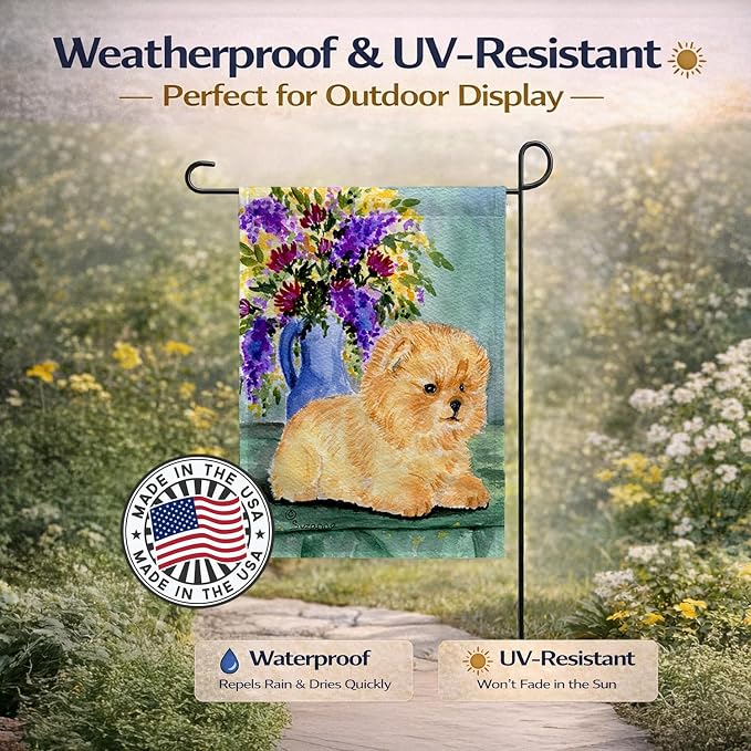 Caroline's Treasures SS8302GF Pomeranian Garden Flag Mailbox Flag Decorative Yard Flag Banner Outside Patio Artwork Yard Flower Beds, Garden Size, Multicolor