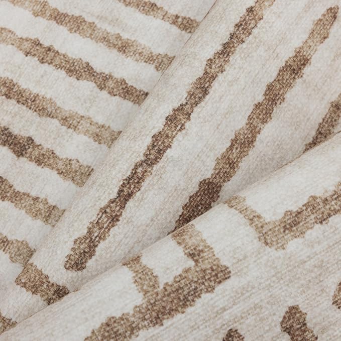 Machine Washable Area Rug Runner - Living Room Bedroom Bathroom Kitchen Entryway Office - Non-Slip Baking Low Pile Stain Resistant Premium - Modern Geometric - Finn - Beige 2'6" x 8'