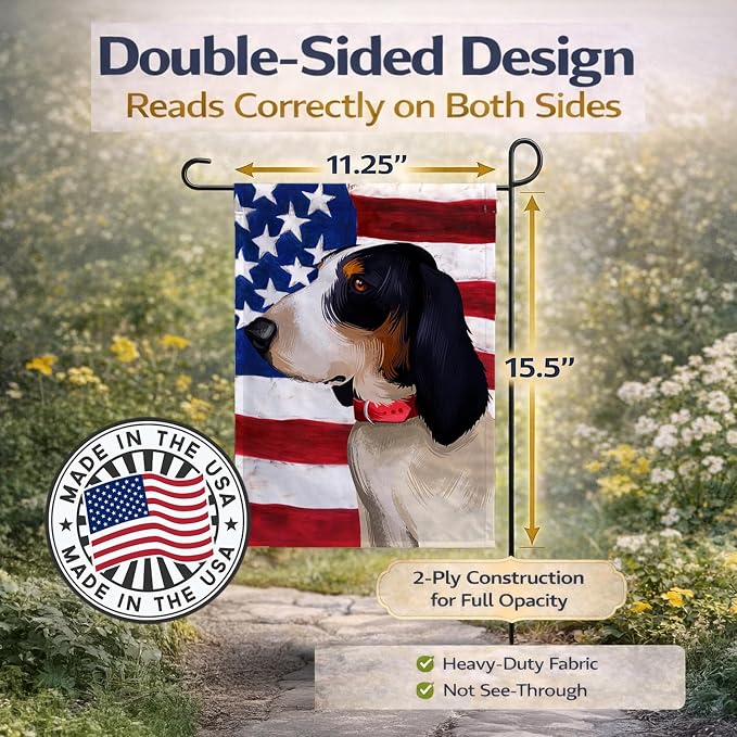 Caroline's Treasures CK6407GF Ariegeois Dog American Flag Garden Flag Mailbox Flag Decorative Yard Flag Banner Outside Patio Artwork Yard Flower Beds, Garden Size, Multicolor