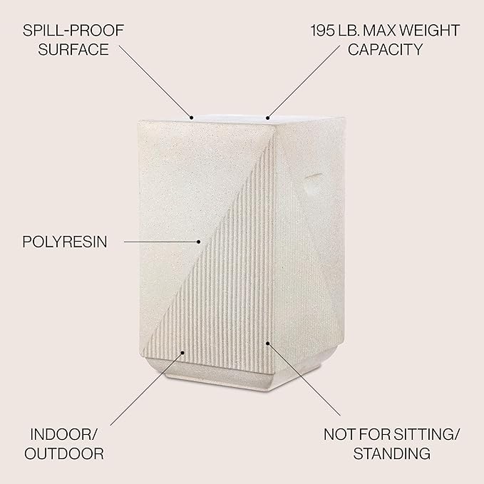 JONATHAN Y Adrian Polyresin Outdoor Side Table and Garden Stool, 21" Weather Resistant Geometric Fluted Accent Table for Patio, Porch, Deck, Cream Terrazzo TBL1104A