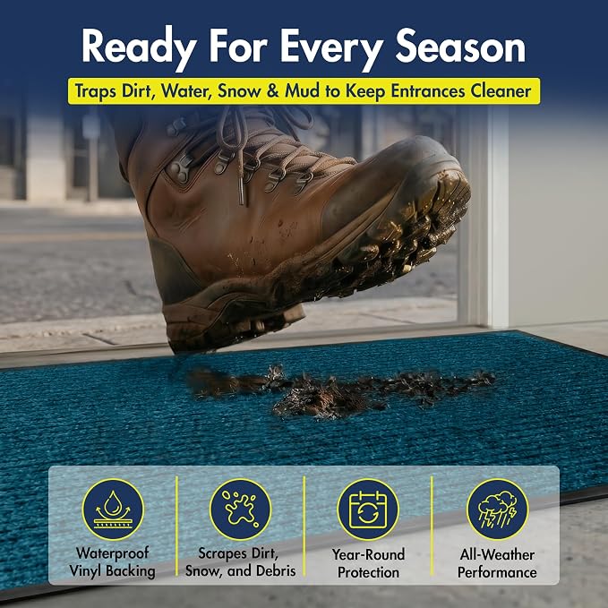 Notrax 109 Industrial Door Mat, 2' x 3' Small Entrance Mat, Heavy Duty Commercial Rugs for Entryway, Welcome Lobbies, Garage, and Mudroom, Made in the USA, Slate Blue, Brush Step 109S0023BU