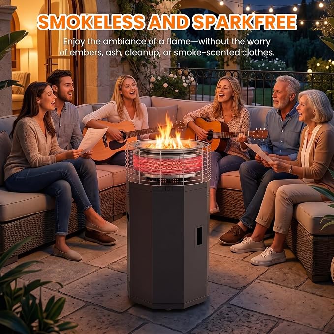 𝐍𝐞𝐰 𝐔𝐩𝐠𝐫𝐚𝐝𝐞 DoCred 34.8" H Outdoor Patio Heater | 56000 BTU 2 in 1 Smokeless Propane Fire Pit Heater for Backyard, Garden, Deck, Party
