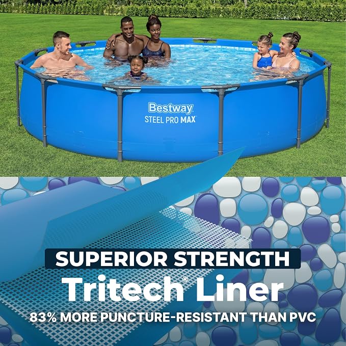 Bestway Steel Pro MAX 12' x 30" Above Ground Swimming Pool, Pool Only, Blue | Round Durable Metal Frame Pool, Outdoor Backyard Water Activity - Includes Puncture-Resistant Liner, No-Tool Setup