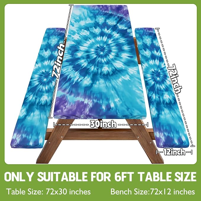 Fitted Picnic Table Cover with Bench Covers Vinyl Waterproof Elastic Edges Fitted Rectangle Table Cloth Patio Tablecloth Camping Gear Essentials Rv Accessories Road Trip Supplies Car Travel Must Have