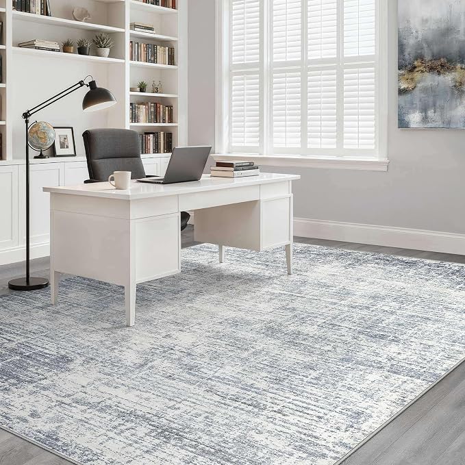 LOONGRUG 9x12 Area Rug Washable Neutral Modern Rug for Living Room Blue | Abstract Soft Stain Resistant Indoor Non-Slip Carpet for Bedroom Nursery Kids Office Playroom Dining Room