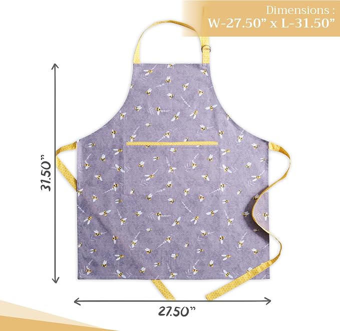 Maison d' Hermine Aprons for women with Pocket 100% Cotton (27.50"x31.50") | Adjustable Neck Strap & long ties Apron Men Chef Wedding Cooking Gardening Server Maid