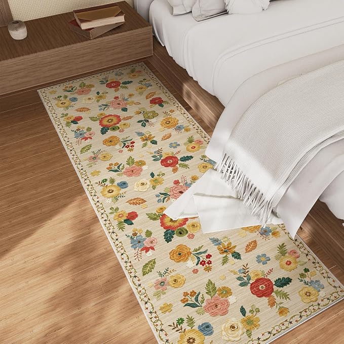 2x6 Hallway Washable Runner Rug: Vintage Kitchen Rug Runner with Non Slip Backing Low Pile Soft Faux Wool Non Shedding Distressed Carpet Runners for Entryway Living Room Bedroom Bathroom Farmhouse