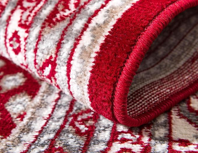 Unique Loom Williamsburg Collection Traditional Border with Dotted Center Area Rug, Rectangular 6' 1" x 9' 0", Red/Beige