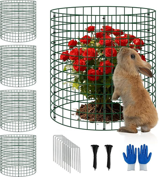 4 Pack Plant Protectors from Animals, 12''x14'' Metal Plant Cages for Outdoor Plants, Garden Plant Protector with Stakes & Zip Ties, Keep Rabbits Squirrels Out, Plant Cage for Flowers Vegetables
