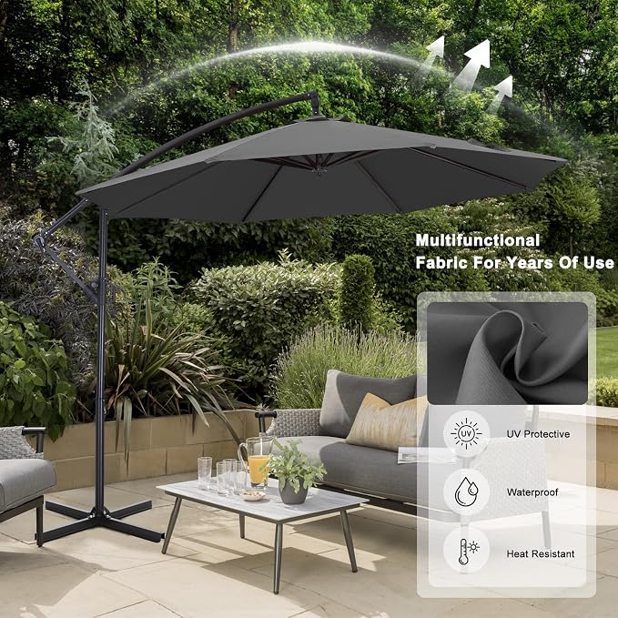 ABCCANOPY 10FT Cantilever Patio Umbrella with base included, 360° Rotation Outdoor Offset Umbrella for Backyard, Deck, Poolside (Dark Gray)