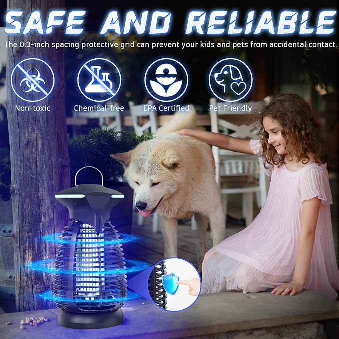Electric Bug Zapper Outdoor, 4200V Mosquito Zapper with 20W UV Light, Plug-in Insect Killer with Removable Tray, Hanging Fly Trap for Patio, Porch, Backyard, Garage and Indoor Use