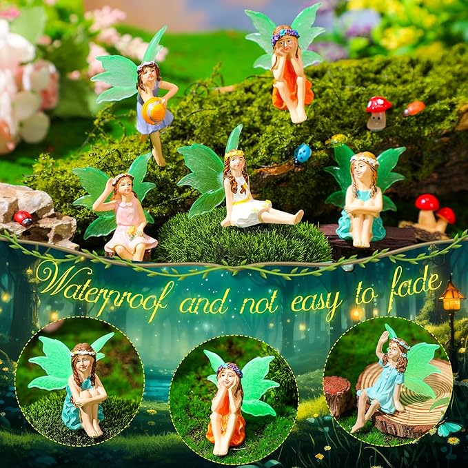 Suzile 11 Pcs Mini Fairies Figurines Miniature Fairy Resin Figurines with Luminous Wings Garden Accessories for Outdoor Yard Pot Plants and Mini Garden Lawn Decorations