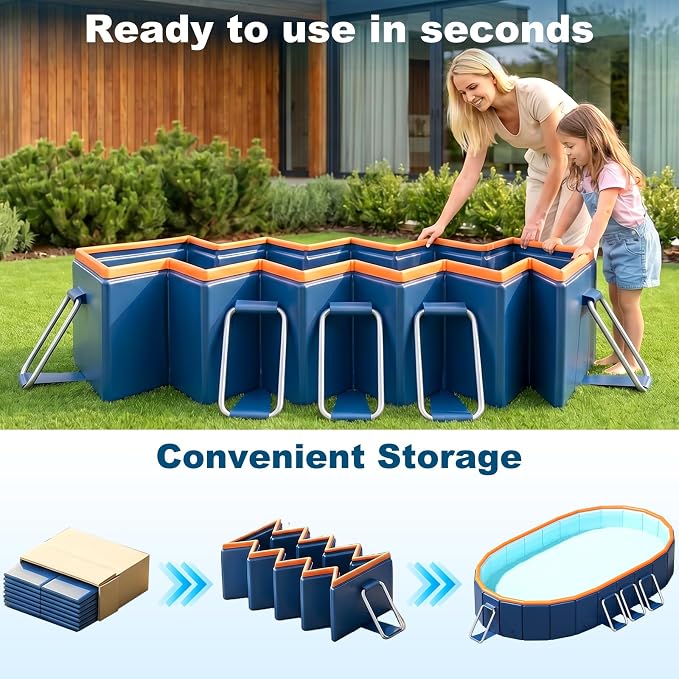 10FT Foldable Pool with UPF60+ Canopy for Audlts,Collapsible Above Ground Swimming Pool with Reinforced Triangular Supports for Backyard Family Garden