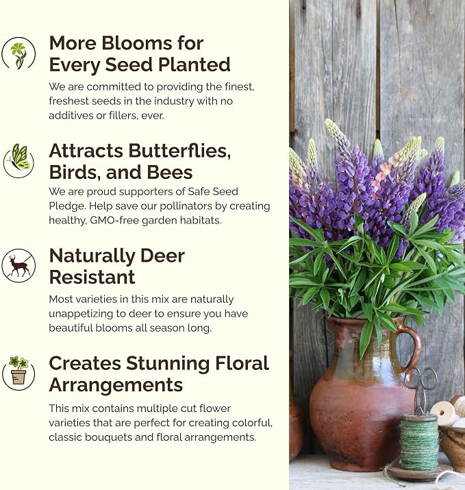 Eden Brothers Colorado Wildflower Mixed Seeds for Planting, 1 oz, 30,000+ Seeds with Cornflower, Lupine | Attracts Pollinators, Plant in Spring or Fall, Zones