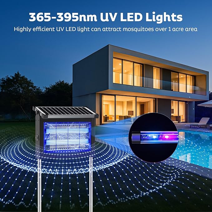 OnBeam Solar Bug Zapper Outdoor, 4500V Fly Zapper with Projector Lights | 10W Solar Panel, USB-C Charging, IPX5 Waterproof, Auto Mode, Wide Coverage, Mosquito Zapper for Backyard, Patio, Garden