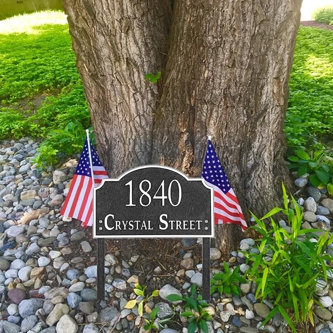 Lawn Address Sign - Personalized House Number Sign Plaque,Address Plaque,House Address Numbers for Outside House Lawn,Yard,Ground,Garden,Drive Way with Metal Stakes(Silver)