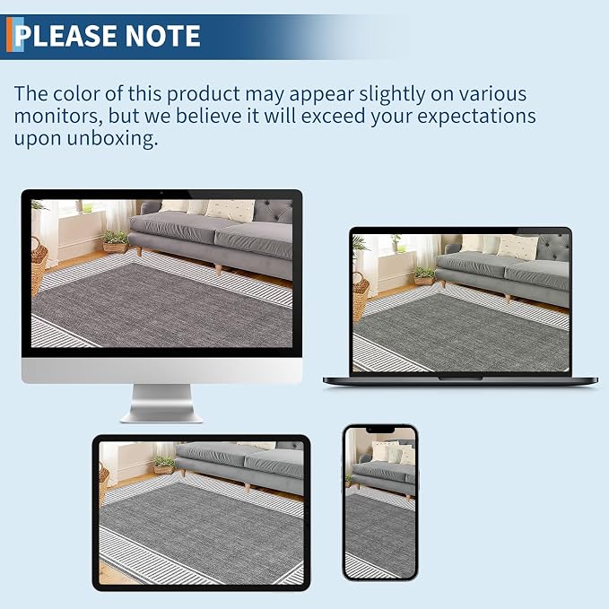 GarveeHome Washable Area Rug 10x13 Modern Bordered Large Living Room Rugs | Bedroom Throw Carpet with Rubber Backing Low Pile Stain Resistant Contemporary Rug for Dining Room Home Office, Grey