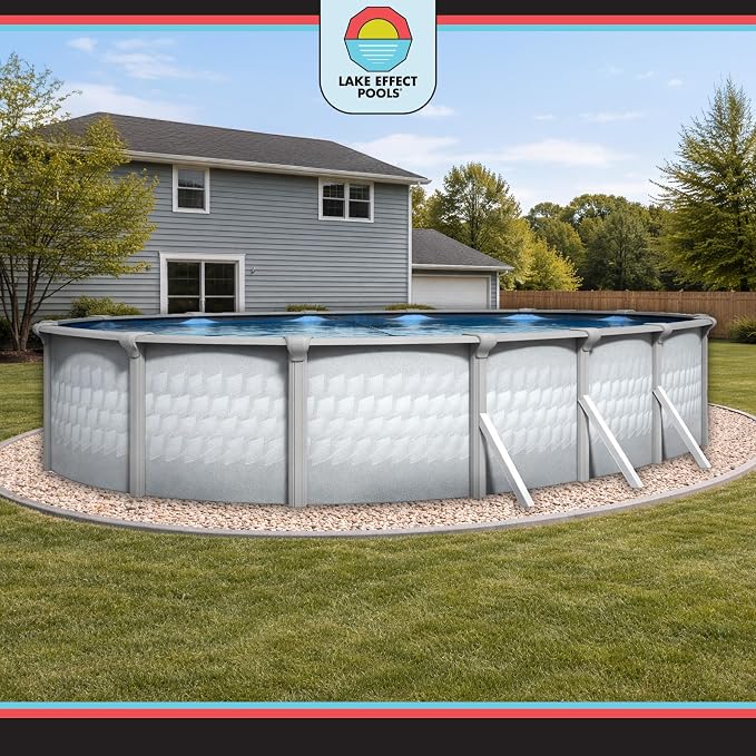 Lake Effect Pools 'Testudo' 12 ft x 24 ft Oval Above Ground Swimming Pool | 52 Inch Resin Protected Steel Sided Walls | Bundle Includes: 25 Gauge Overlap Liner & Widemouth Skimmer