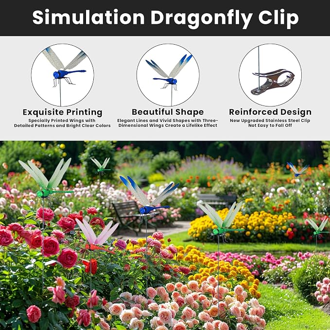 3D Dragon Fly Clip, Dragon Fly Clips for Bugs - Double Reinforced Wings/Upgraded Strong Clip, PVC Waterproof Wings Never Fade, 1:1 Realistic Fake Dragonfly Clips to Keep Bugs Away (16 PCS)