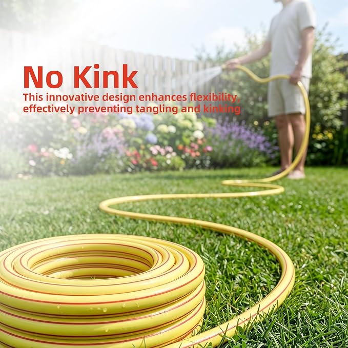 Lead-in Yellow Short Garden Hose 3/4 in. x 5 ft. -No Kink, Leak Free, Flexible, Male to Female Fittings -Heavy Duty Lightweight PVC Water Hose -150PSI Work & 500PSI Burst, for Reel Cart & Outdoor Use