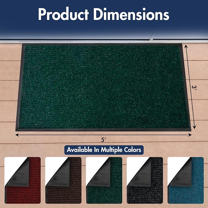 Notrax 109 Industrial Door Mat, 3' x 5' Entrance Mat, Heavy Duty Commercial Rugs for Entryway, Welcome Lobbies, Garage, and Mudroom, Made in the USA, Hunter Green, Brush Step 109S0035GN