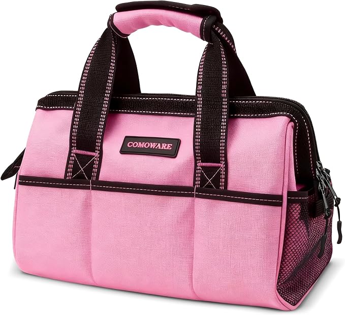 COMOWARE 13-Inch Tool Bag, Pink Soft Storage Bags with Inside Pockets, Wide Mouth Pink Tool Tote Bag