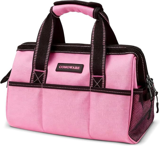 COMOWARE 13-Inch Tool Bag, Pink Soft Storage Bags with Inside Pockets, Wide Mouth Pink Tool Tote Bag