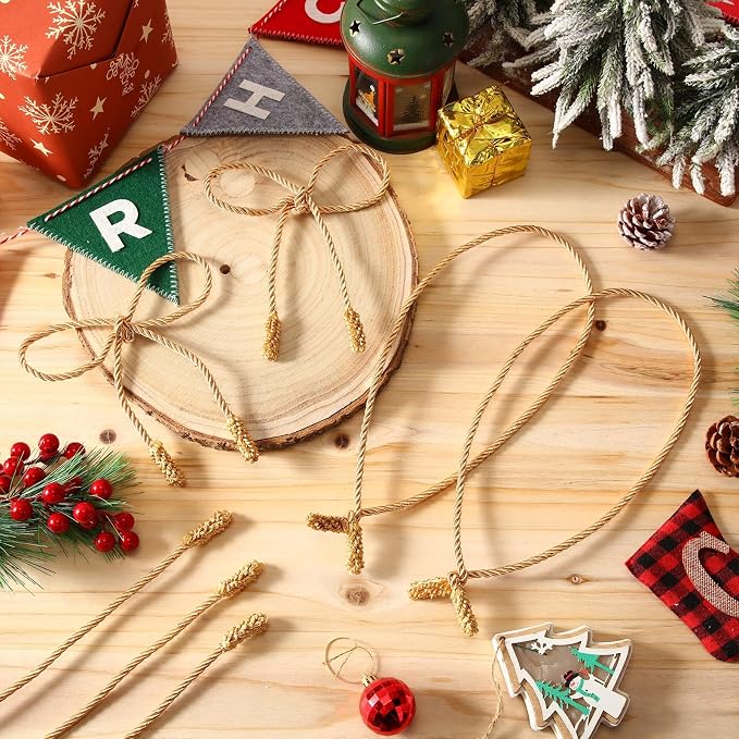 Zhengmy 24 Pcs 30 Inch Christmas Garland Ties Decorative Twist Ties for Banister Reusable Flexible Twist for Stairway Christmas Garland Hanger Xmas Railing Decor Holiday Craft Wrapping(Gold)