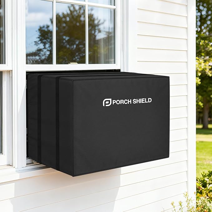 Porch Shield Outdoor Window AC Cover – Winter Insulation Window Air Conditioner Cover for Outside Up to 25"L x 20"D x 17"H, Black