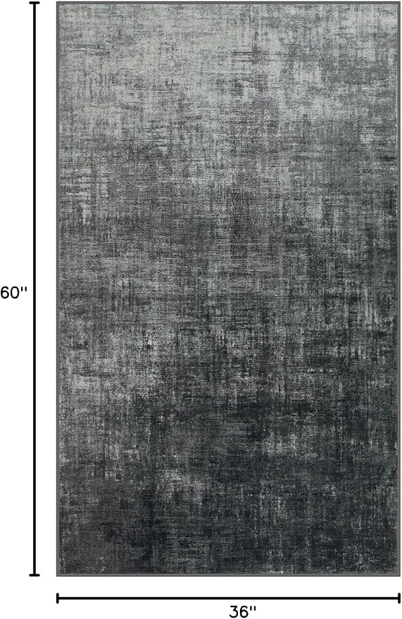 Lahome 3x5 Black Rugs for Entryway,Boho Kitchen Rugs Non Slip Washable,Modern Abstract Ombre Small Soft Low-Pile Indoor Floor Carpet for Bathroom Bedroom(3'x5',Black and White)