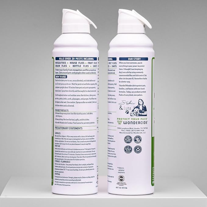 Wondercide - Mosquito and Fly Aerosol Spray - Fly, Gnat, Flying Bug, Mosquito Killer with Natural Essential Oils - Quick Kill for Outdoor and Indoor Areas - Pet and Family Safe - 10 oz - 2 Pack