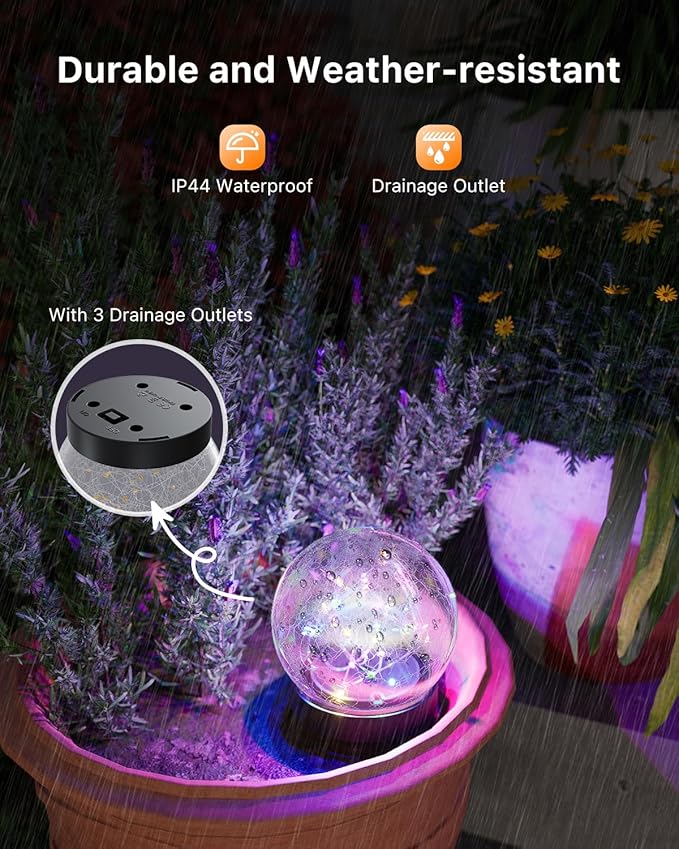 4 Pack 4.72" Multicolor Solar Power Cracked Glass Orb Light Outdoor | Outside Waterproof RGB Ambiance Ball Lamp for Garden, Patio, Table, Walkway, Stair, Lawn, Landscape Decor with Durable Stakes