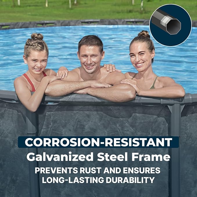 Bestway APX 365 22' x 52" Above Ground Pool Set with Sand Filter Pump | Long-Lasting All-Season Swimming Pool with Galvanized Steel Frame - Ladder, Cover, and Polysphere Filtration Balls Included